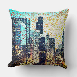 Blaue Gebäude im Mosaikstil mit Relief Kissen