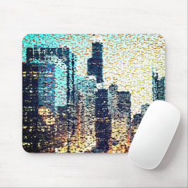 Blaue Gebäude im Mosaikstil mit Relief Mousepad