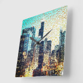 Blaue Gebäude im Mosaikstil mit Relief Quadratische Wanduhr (Winkel)