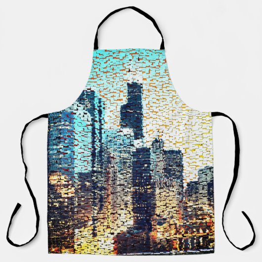 Blaue Gebäude im Mosaikstil mit Relief Schürze (Vorderseite)