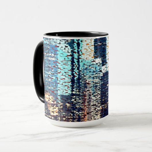 Blaue Gebäude im Mosaikstil mit Relief Tasse (Vorderseite Links)