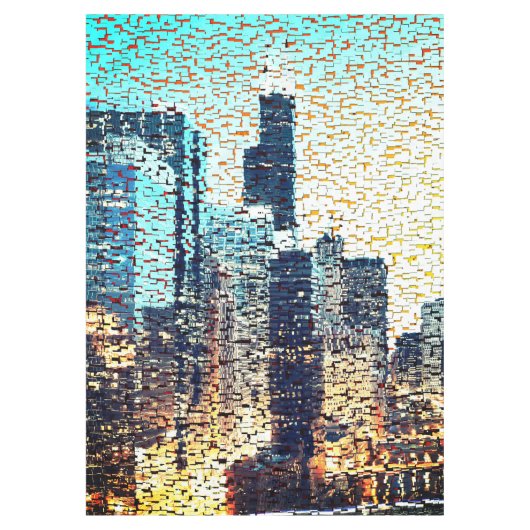 Blaue Gebäude im Mosaikstil mit Relief Tischdecke (Vorderseite)