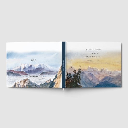 Blaue Gebirge Pine Wedding Gästebuch (Voll)