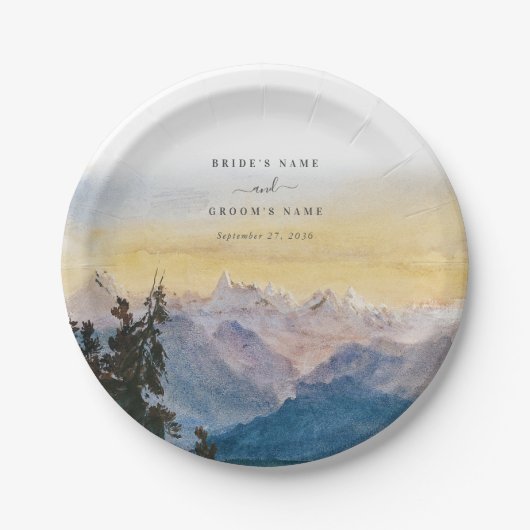 Blaue Gebirge Pine Wedding Pappteller (Vorderseite)