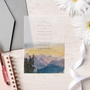 Blaue Gebirge Pine Wedding Pergament Einladungen