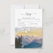 Blaue Gebirge Pine Wedding RSVP Karte (Vorderseite)