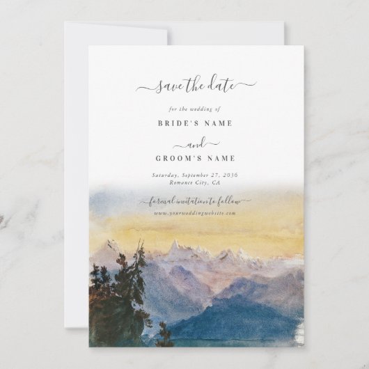 Blaue Gebirge Pine Wedding Save The Date (Vorderseite)