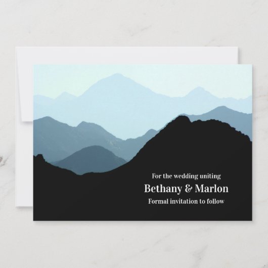 Blaue Gebirgskette, rustikale Hochzeit Save The Date (Rückseite)