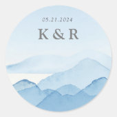 Blaue Gebirgslandschaft Hochzeitmongramm Runder Aufkleber (Vorderseite)