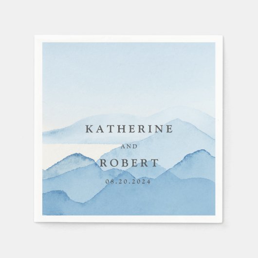 Blaue Gebirgslandschaft Hochzeitmongramm Serviette (Vorderseite)