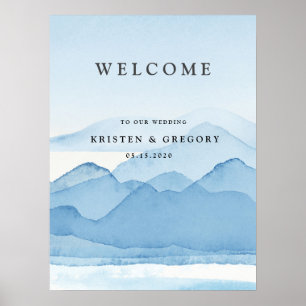 Blaue Gebirgslandschaft Hochzeitsempfang Poster
