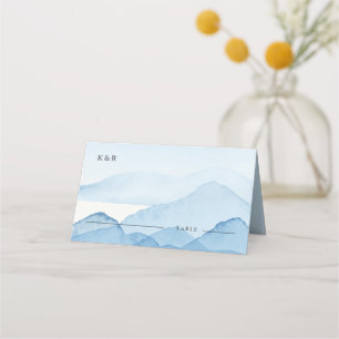 Blaue Gebirgslandschaft Hochzeitsszene Platzkarte