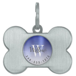 Blaue gebürstete Metall-Monogramm-Ombre-Hundeknoch Tiermarke