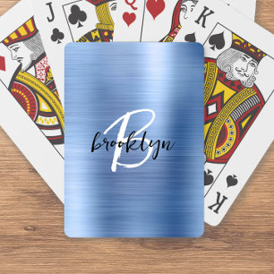Blaue gebürstete Metall-Schriftmonogramm in Schwar Spielkarten