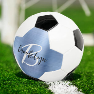 Blaue gebürstete Metall-Schwarz-Weiß-Schrift-Monog Fußball