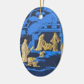 Blaue Geburt Christi Keramikornament (Links)