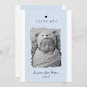 Blaue Geburtsankündigungskarte mit Foto Einladung (Vorne/Hinten)