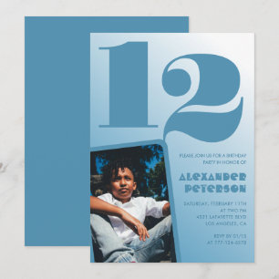 Blaue Geburtstagseinladungen zum 12. mit Foto für  Einladung