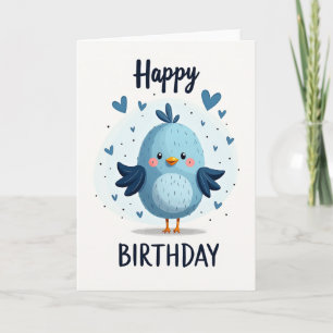 Blaue Geburtstagskarte mit Vogel-Motiv Karte