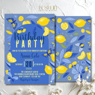 Blaue Geburtstagsparty mit Lemon Moderne Farben Einladung