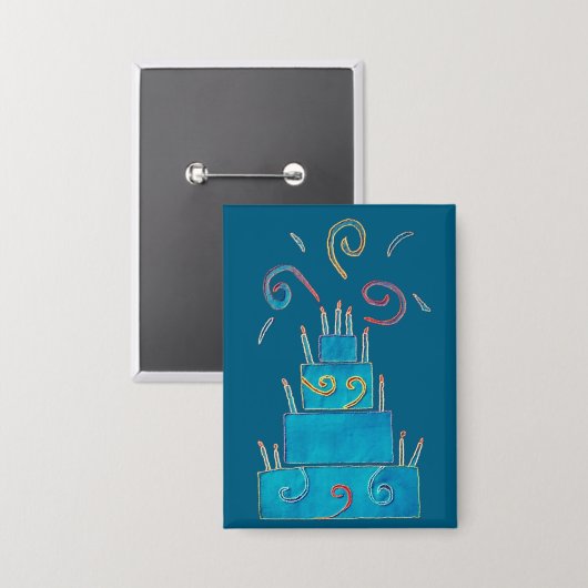 Blaue Geburtstagstorte Button (Vorderseite/Rückseite)