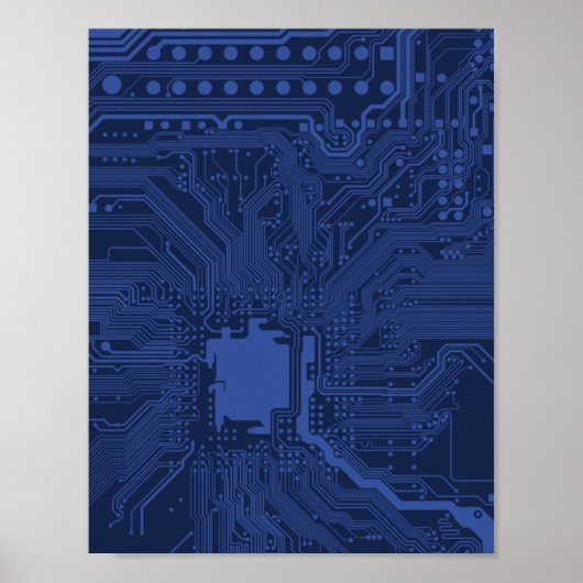 Blaue Geek-Mainboard-Muster Poster (Vorne)