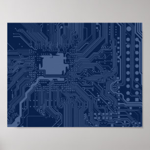 Blaue Geek-Mainboard-Schaltkreisstruktur Poster
