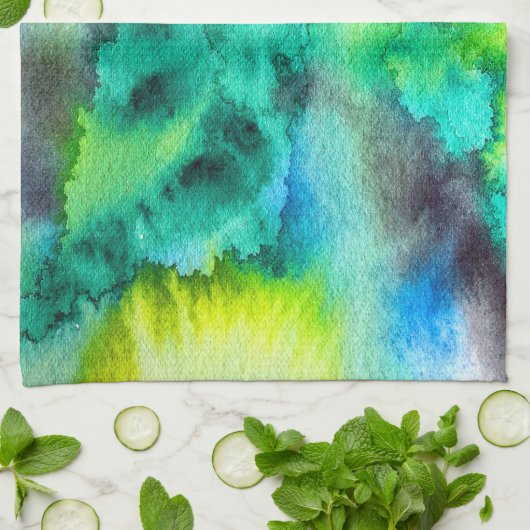 Blaue Gefärbte Krawatte aus grünem Marmor Geschirrtuch (Gefaltet)