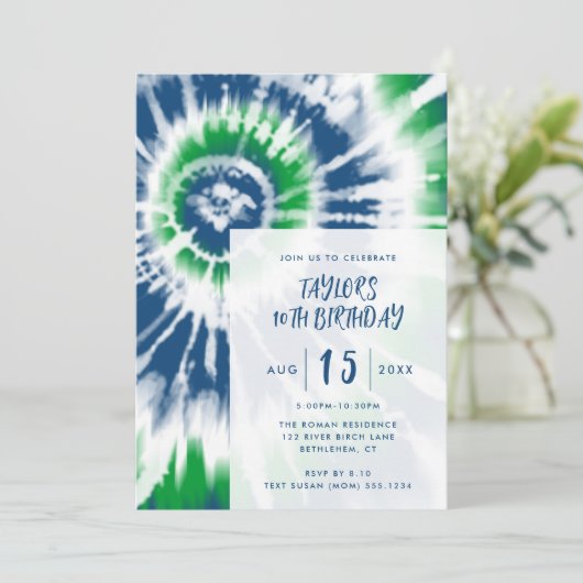 Blaue Gefärbte Krawatte, jedes Alters, der moderne Einladung (Stehend Vorderseite)