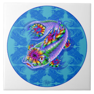 Blaue gefärbte Krawatte Koi Mandala-Fliese Fliese