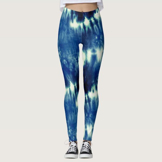 Blaue gefärbte Krawatte Leggings (Vorderseite)
