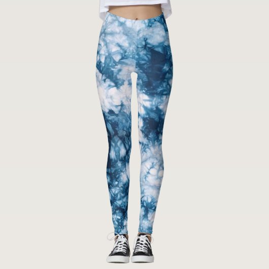 Blaue Gefärbte Krawatte Leggings (Vorderseite)