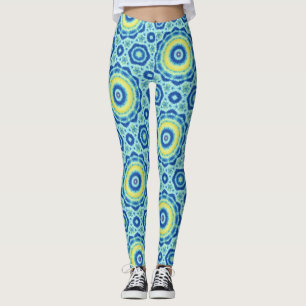 Blaue Gefärbte Krawatte Mandala Muster - Leggings