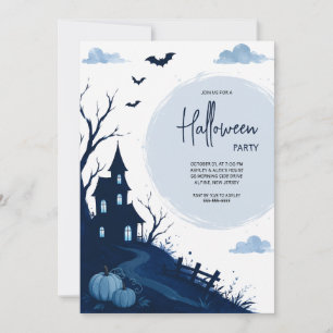 Blaue Geisterhaus-Halloween-Party Einladung