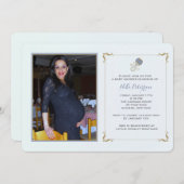 Blaue Geklapper-Foto-Baby-Duschen-Einladung Einladung (Vorne/Hinten)