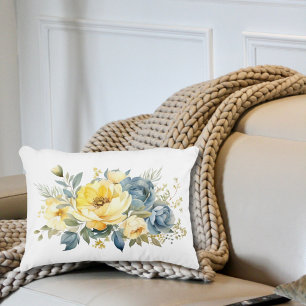 Blaue Gelbe Aquarell Blumen Schlafzimmer Wohnzimme Dekokissen