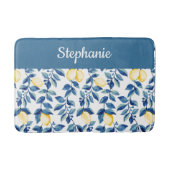 Blaue Gelbe Aquarell-Limonen-Monogramm Badematte (Vorderseite)