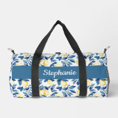 Blaue Gelbe Aquarell-Limonen-Monogramm Duffle Bag (Vorderseite)