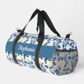 Blaue Gelbe Aquarell-Limonen-Monogramm Duffle Bag (Rechte Ecke)