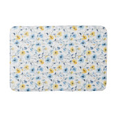 Blaue Gelbe Aquarell-Wildblume Badematte (Vorderseite)