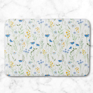 Blaue Gelbe Aquarell-Wildblume Badematte
