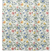 Blaue Gelbe Aquarell-Wildblume Duschvorhang (Vorderseite)