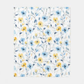 Blaue Gelbe Aquarell-Wildblume Fleecedecke (Vorderseite)
