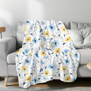 Blaue Gelbe Aquarell-Wildblume Fleecedecke