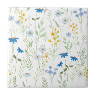 Blaue Gelbe Aquarell-Wildblume Fliese