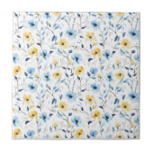 Blaue Gelbe Aquarell-Wildblume  Fliese (Vorderseite)