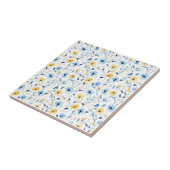 Blaue Gelbe Aquarell-Wildblume  Fliese (Seite)
