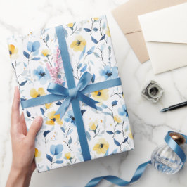 Blaue Gelbe Aquarell-Wildblume  Geschenkpapier