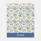 Blaue Gelbe Aquarell-Wildblumen-Monogramm-Name Fleecedecke (Vorderseite)
