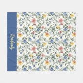Blaue Gelbe Aquarell-Wildblumen-Monogramm-Name Fleecedecke (Vorderseite (Horizontal))